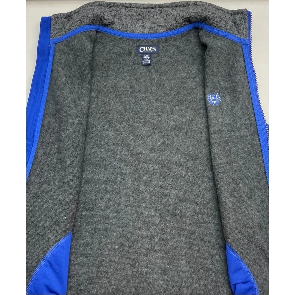 Youth Fleece Vest Chaps Gray‎ Blue Full Zip Sleeveless Jacket Boys L